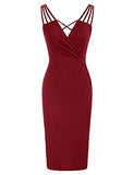 GRACE KARIN Women Sexy Multi-Strap Bodycon Dress V-Neck Sleeveless Ruched Pencil Dresses for Cocktail