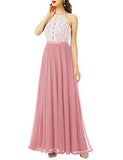 Dressystar Women Halter Formal Dress Floral Lace Chiffon Long Bridesmaid Evening Party Gown