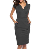 Dark Gray Women's Business Retro Cocktail Pencil Wear to Work Office Casual Dress - CEASIKERY | Women's Work Dresses