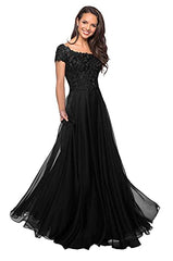 Women's A Line Lace Mother of The Bride Dresses Long Applique Chiffon Evening Formal Gown with Sleeves Dress | Women's Evening Gowns