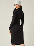 Women's Mock Neck Long Sleeve Rib Knit Midi Bodycon Pencil Dress