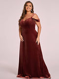 Women's Plus Size A-Line V-Neck Velvet Evening Formal Dress - Sara Clothes