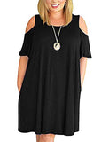 Women Plus Size Dresses Short Sleeve Cold Shoulder Casual T-Shirt Swing Dress with Pockets