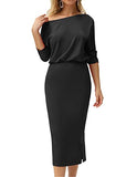 Women’s Sexy One Shoulder Hips-Wrapped Bodycon Party Pencil Dress