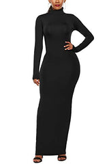 ioiom Women's Long Sleeve Plain Maxi Dresses Casual Long Dresses