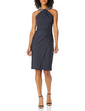Charcoal Women's Short Sheath Slimming Stretch Halter Neck Dress - Alex Evenings | Women's Club Dresses