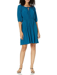 Women's Blouson Peasant Dress,  Teal,  Medium Petite | Original Brand