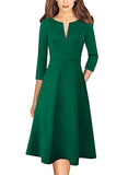 Green Sleeve Womens Elegant Front Zipper Slim Work Business Office Party Cocktail A-line Dress Vfshow