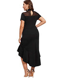 Women's Plus Size Elegant Mesh Frill Ruffle Round Neck Pencil Party Cocktail Dress | Women's Work Dresses