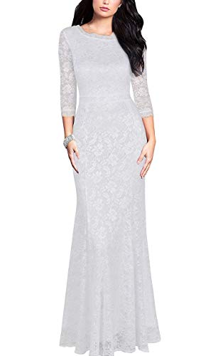 White Women's Retro Lace Vintage Formal Bridesmaid Wedding Long Dress - REPHYLLIS | Women's Formal Dresses