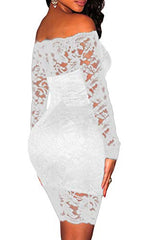 Womens Sexy Floral Lace Sheer Off Shoulder Bodycon Mini Dress