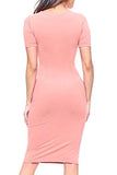 Women's Short Sleeve Midi Bodycon Dress - Crew Neck Fitted Dress with Plus Size Options | Women's Work Dresses