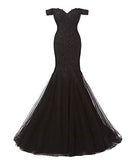 Black Lace and Tulle Mermaid Dresses with Cap Sleeves | Women's Formal Dresses