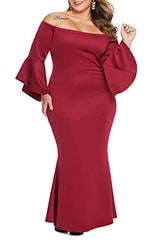 Women Plus Size Off Shoulder Flare Sleeve Maxi Long Formal Party Dress Original Brand