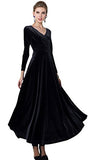 Women Long Sleeve V-Neck Velvet Stretchy Long Dress