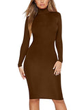 Women's Casual Long Sleeve Bodycon Sexy Turtleneck Midi Club Party Pencil Dresses