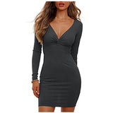 Low Cut Bodycon Dresses for Women Long Sleeve Ribbed Plain Solid Colour Tunic Dresses Sale Ladies Sexy Elegant Sheath Dress Clearance Cocktail Party Evening Gowns Dresses