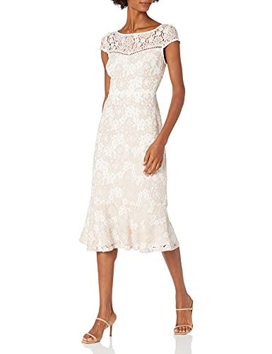 Women's Two Tone Lace Flounce Dress With Cap Sleeves