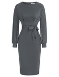 Dark Grey Long Sleeve Women's Bodycon Pencil Dress Office Wear To Work Dresses With Pocket Belt Jasambac | Women's Work Dresses
