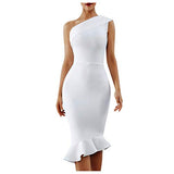 Women's Ruched One Shoulder Side Split Slim Formal Evening Party Dress Elegant Mermaid Dresses