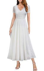 Women's V Neck Summer Sexy Lace Party Wedding Maxi Chiffon Long Dress