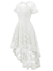 Women's Vintage Cocktail Dress Floral Lace V Neck Hi-lo Party Dress