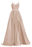 Women's Lace Prom Dresses Long Satin Slit Formal Evening Gowns with Pockets