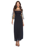 Women's Bell 3/4 Sleeve Tulle Lace-Jersey Flowy Long Party Evening Dress