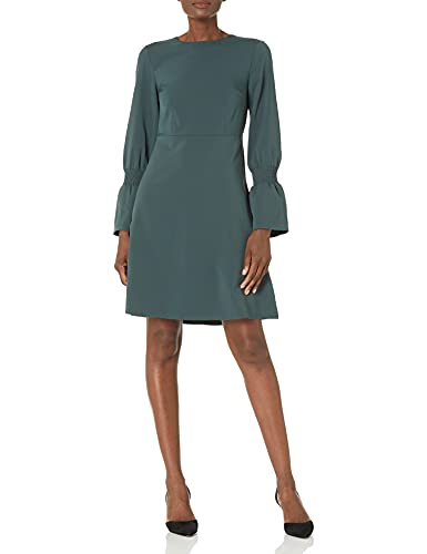 Lark &amp; Ro Women's Stretch Twill Gathered Sleeve Crew Neck Dress