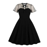 Wellwits Women's Polka Dots Embroidery Keyhole Tie Vintage Cocktail Dress