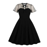 Women's Polka Dots Embroidery Keyhole Tie Vintage Cocktail Dress