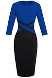 Women's 4-Mar Sleeve Colorblock Sheath Pencil Church Dress B463 | Women's Work Dresses