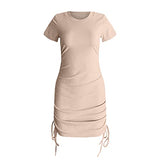 Summer Dresses for Women, Ladies's O Neck Thread Short Sleeve Drawstring Buttock Waist Sexy Dress Party UK Size | Women's Work Dresses