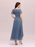 Women's Elegant A-line Short Sleeve High Low Chiffon Midi Bridesmaid Dress  - Sara Clothes