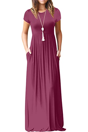 Red Grey Maxi Dress Summer Casual Long Dresses for Laydies with Pockets - GRECERELLE