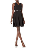 Women's V-Neck Fit and Flare with Faux Leather Trim Dress | Original Brand | Women's Work Dresses
