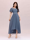 Women's Elegant A-line Short Sleeve High Low Chiffon Midi Bridesmaid Dress  - Sara Clothes