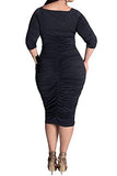 Women's Plus Size Sexy Bodycon Party Dress Long Sleeve Midi Club Dresses