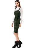 Women's Jumper Dress Button Front Tie Waist Stretchy Suspender Pinafore Overalls