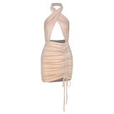 Ladies Sexy Hollow Out Summer Solid Halter Sleeveless Mini Dress UK Size Evening Gowns Work Maxi Dress | Women's Work Dresses