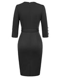 Women Retro 4-Mar Sleeve Work Office Business Pencil Dress with Belt | Women's Work Dresses