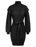 GRACE KARIN Women's Long Sleeve Mock Neck Elasticity Bodycon Knit Pullover Sweater Dress with Belt | Women's Casual Dresses