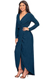 KOH KOH Womens Long Sleeve Formal Wrap Draped Cocktail V-Neck Gown Maxi Dress | Women's Casual Dresses