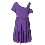 Women Dress Ladies Summer Casual Plain Asymmetrical Strapless Ruffled Short Sleeve T-Shirt Mini Dress Loose Sundress | Original Brand | Women's Casual Dresses