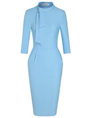 Women's Classic Vintage Tie Neck Formal Cocktail Dress With Pocket Muxxn | Women's Work Dresses