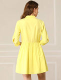 Women's Casual Shirt Dress Ruched 3/4 Sleeve Button Up Mini Dresses | Original Brand
