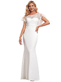 Women's Long Mermaid Lace Ruffle Short Sleeve Wedding Dresses for Bride 90373