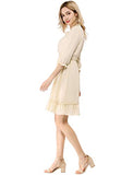 Women's Ruffle Hem 3/4 Sleeve A-Line Smocked Short Chiffon Dress | Original Brand