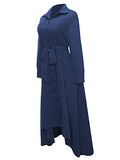 Women Long Sleeve Loose Elegant Maxi Dress Button Down Up Shirt Long Dress with Pockets and Belts | Women's Work Dresses