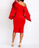 Bodycon Dress for Woman Long Sleeve Knee-Length Ruffle Sleeve Off Shoulder Evening Dress | Original Brand | Women's Formal Dresses
